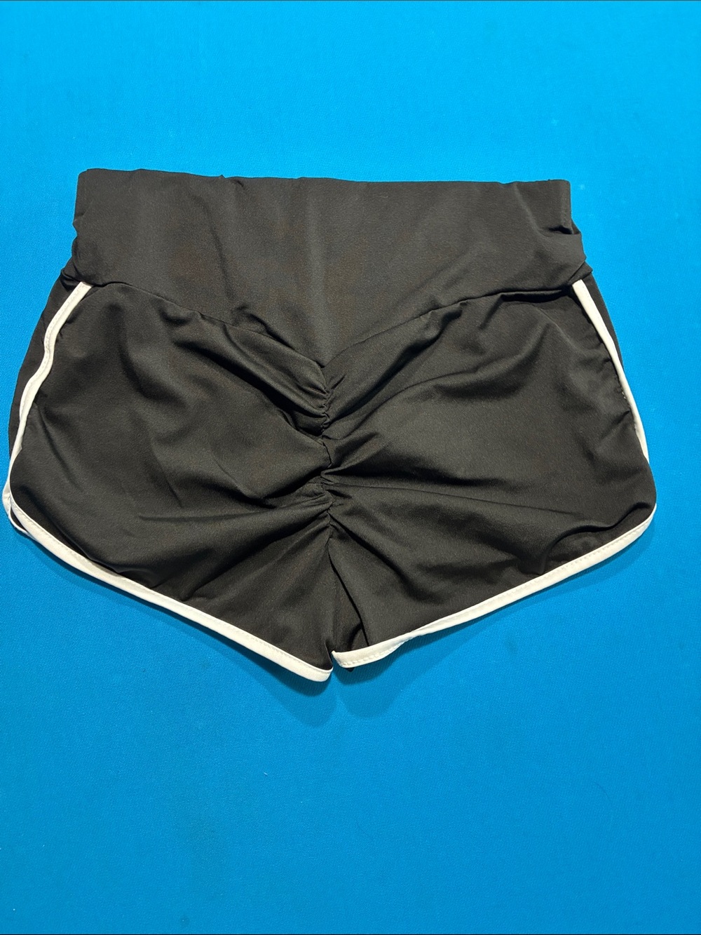 Black Women's Sports Shorts With Ruched Booty And White Trim